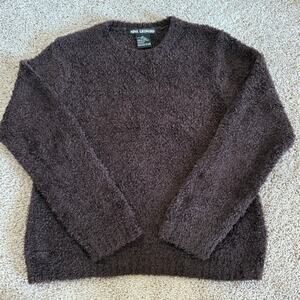 Brown Fuzzy Fleece Pullover Sweater - XL - Winter Lounge Cozy Warm Layers Basics